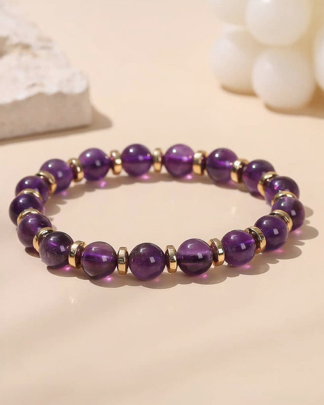 Bracelet En Agate Violette Naturelle - Perles 8mm - Neuf Avec étiquettes, Pierres Naturelles