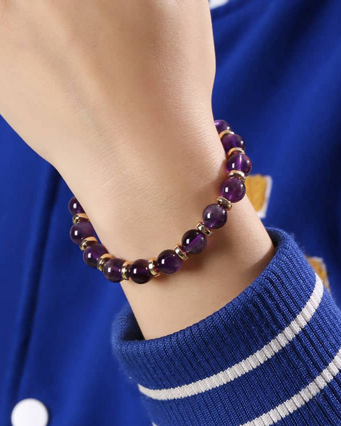Bracelet En Améthyste Naturelle 8 Mm - Bijou élégant Pour Femme, Pierre De Guérison, équilibre énergétique, Cadeau Raffiné