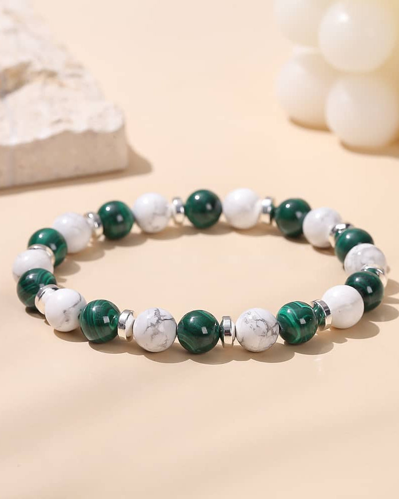 Bracelet Perles Malachite Et Howlite 8mm - Fabriqué En France - Neuf Avec étiquettes