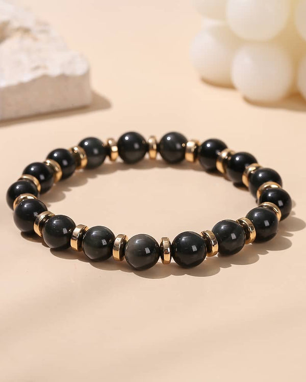 Bracelet En Obsidienne Naturelle Pour Homme Et Femme - Pierre Noire Avec Reflets - Taille Perles 6-16mm - Bijou Énergétique Artisanal